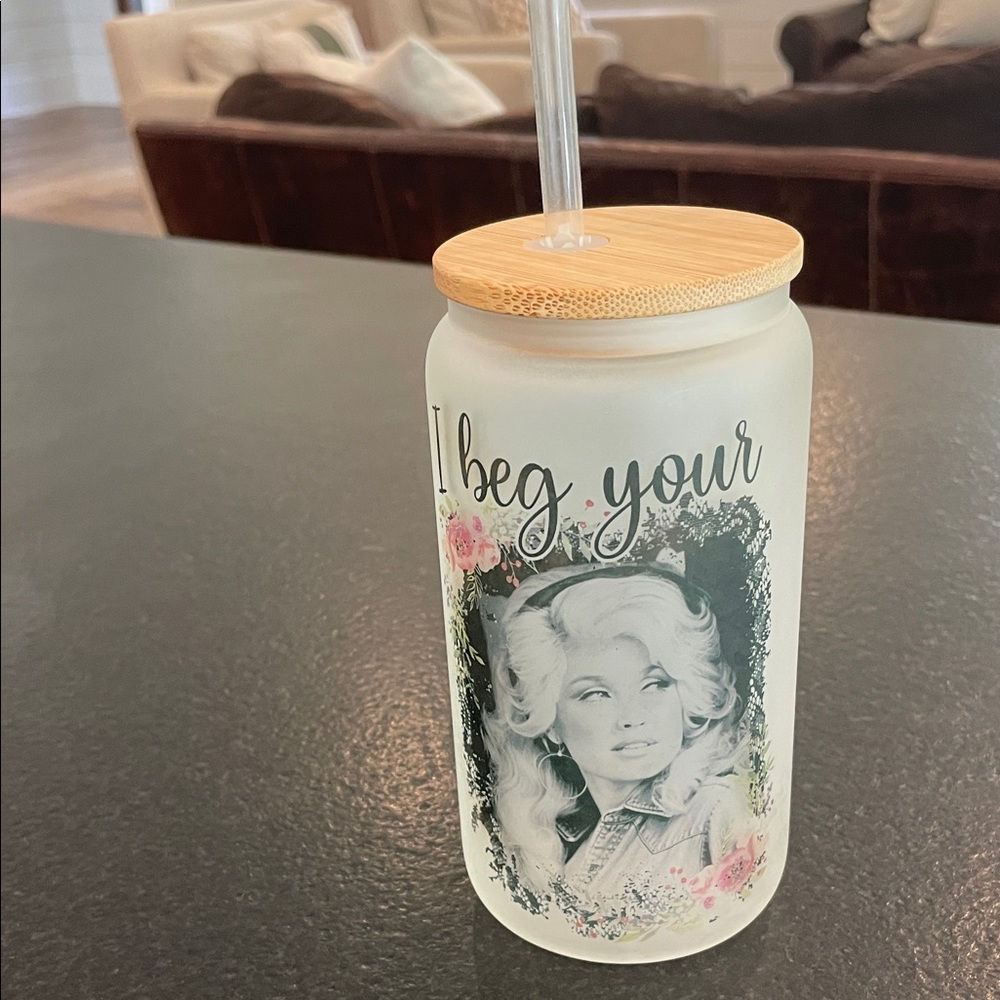 Frosted Glass Tumbler with Straw and Bamboo Lid